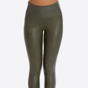Spanx Faux Leather Leggings in Rich Olive (M)
